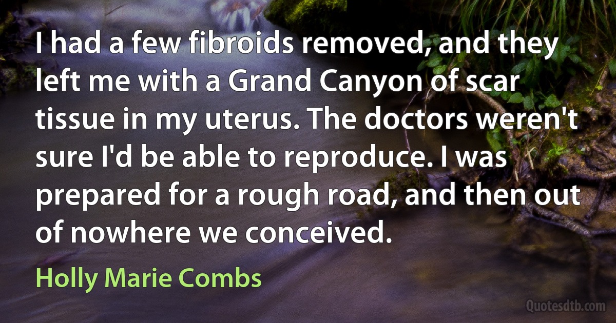 I had a few fibroids removed, and they left me with a Grand Canyon of scar tissue in my uterus. The doctors weren't sure I'd be able to reproduce. I was prepared for a rough road, and then out of nowhere we conceived. (Holly Marie Combs)