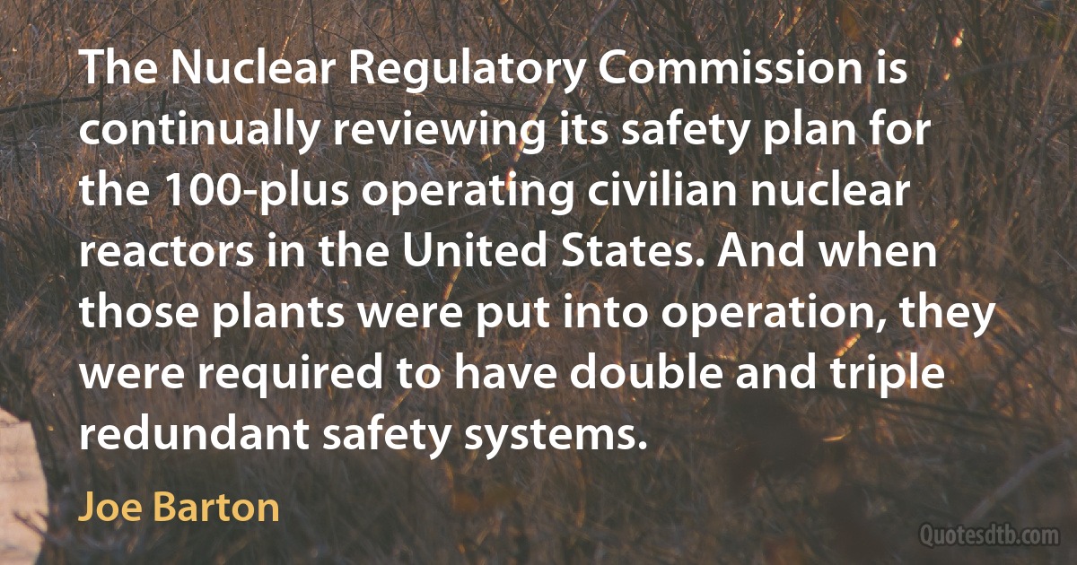 The Nuclear Regulatory Commission is continually reviewing its safety plan for the 100-plus operating civilian nuclear reactors in the United States. And when those plants were put into operation, they were required to have double and triple redundant safety systems. (Joe Barton)