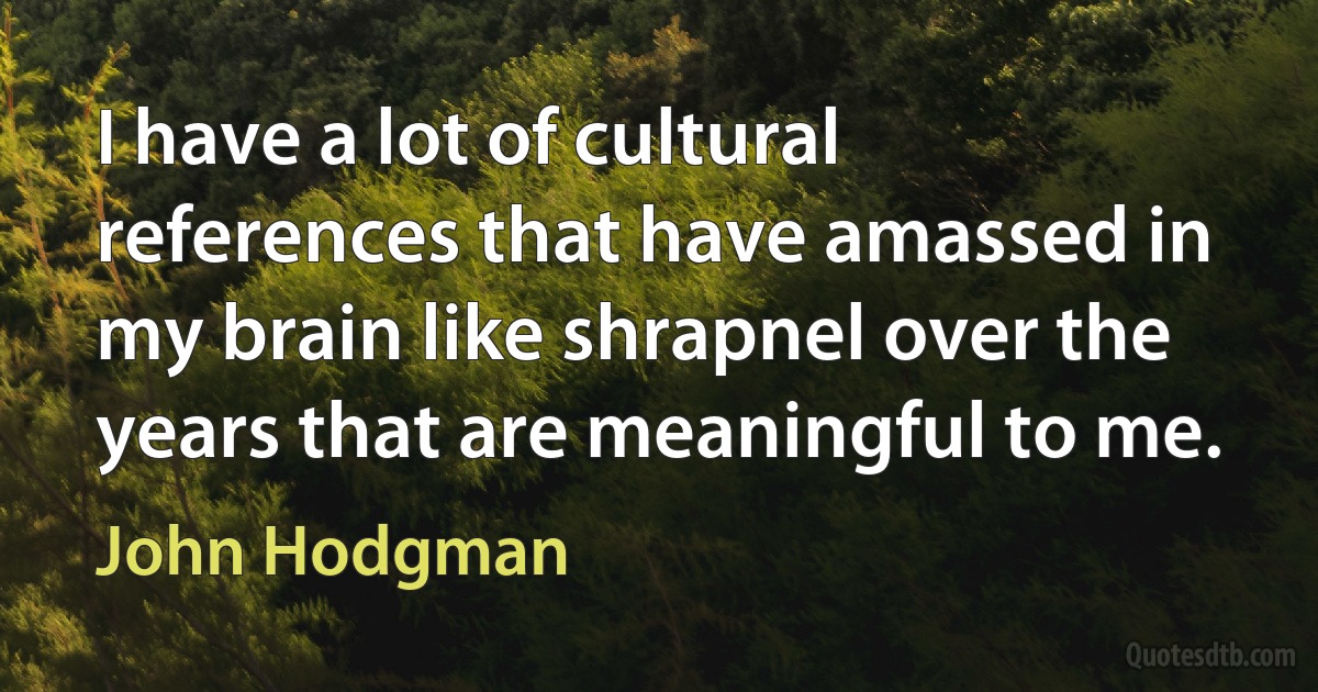 I have a lot of cultural references that have amassed in my brain like shrapnel over the years that are meaningful to me. (John Hodgman)