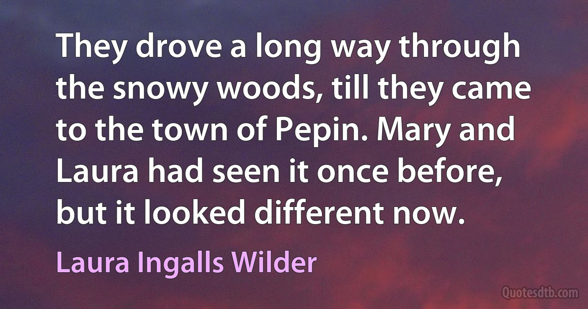 They drove a long way through the snowy woods, till they came to the town of Pepin. Mary and Laura had seen it once before, but it looked different now. (Laura Ingalls Wilder)