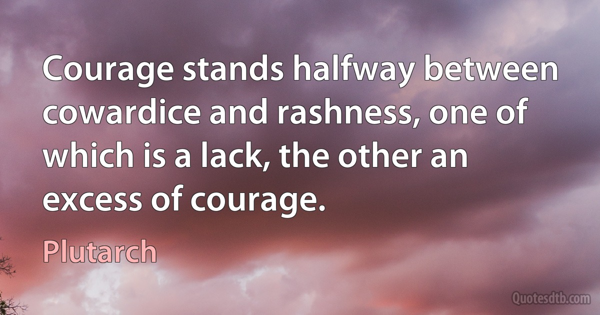 Courage stands halfway between cowardice and rashness, one of which is a lack, the other an excess of courage. (Plutarch)