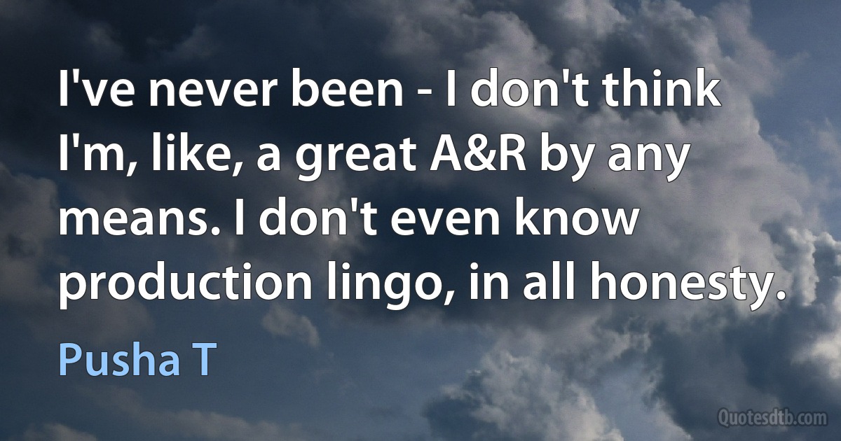 I've never been - I don't think I'm, like, a great A&R by any means. I don't even know production lingo, in all honesty. (Pusha T)