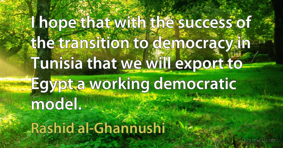 I hope that with the success of the transition to democracy in Tunisia that we will export to Egypt a working democratic model. (Rashid al-Ghannushi)