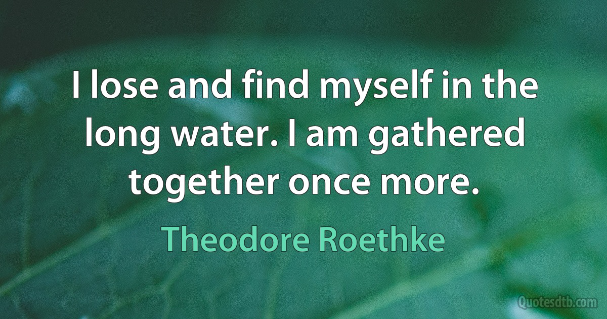 I lose and find myself in the long water. I am gathered together once more. (Theodore Roethke)