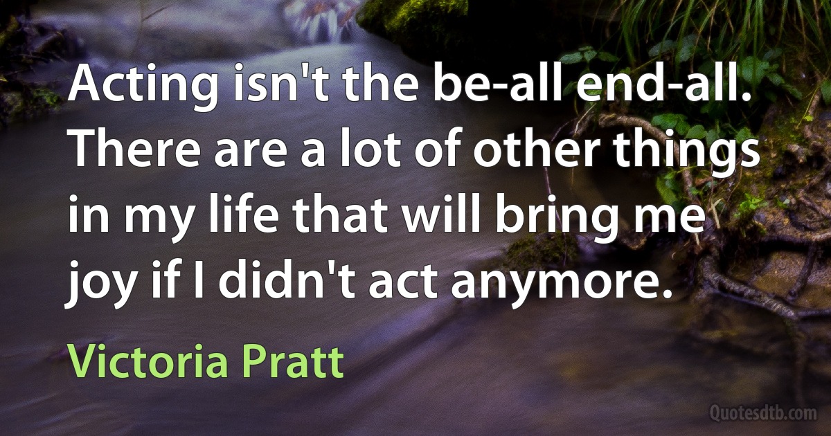 Acting isn't the be-all end-all. There are a lot of other things in my life that will bring me joy if I didn't act anymore. (Victoria Pratt)