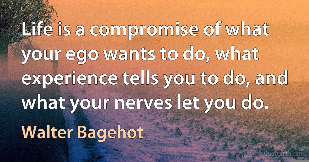 Life is a compromise of what your ego wants to do, what experience tells you to do, and what your nerves let you do. (Walter Bagehot)