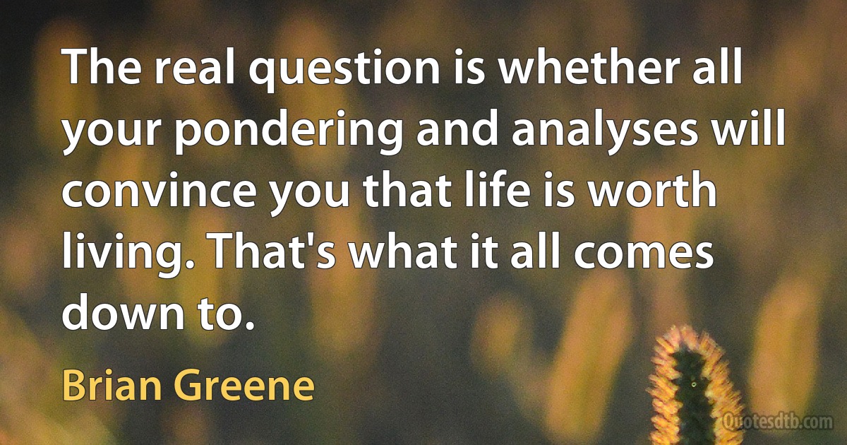 The real question is whether all your pondering and analyses will convince you that life is worth living. That's what it all comes down to. (Brian Greene)