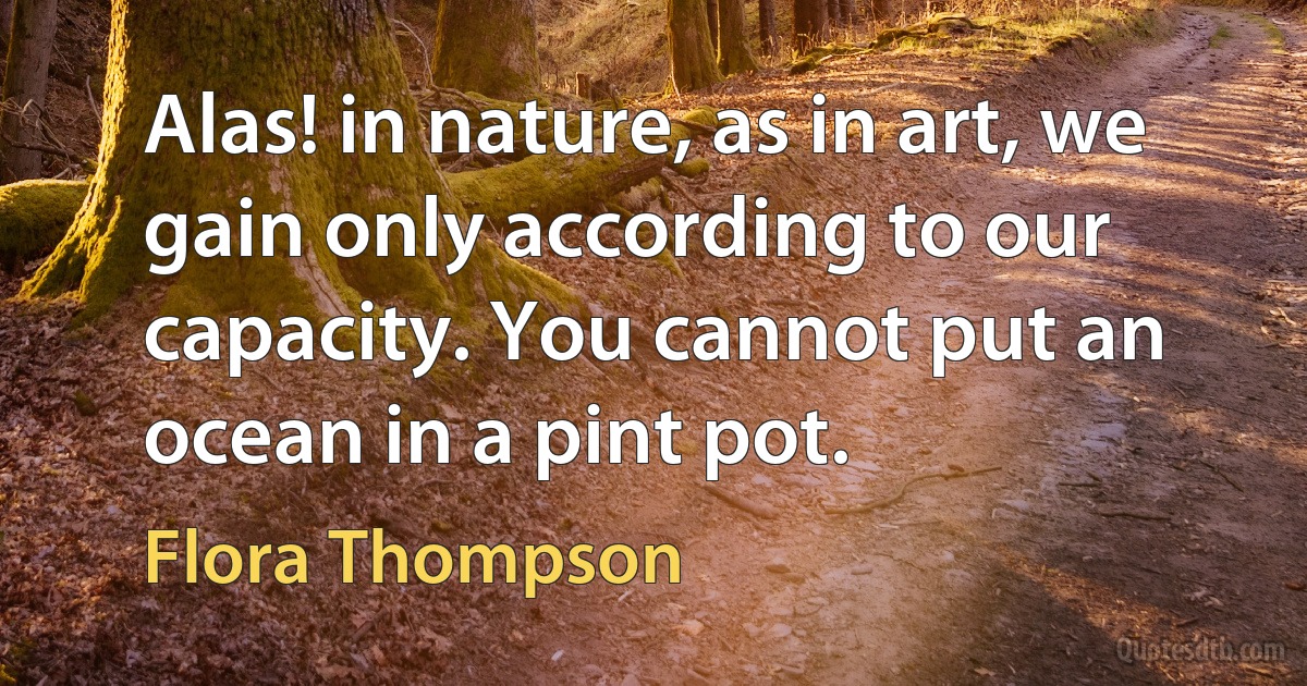 Alas! in nature, as in art, we gain only according to our capacity. You cannot put an ocean in a pint pot. (Flora Thompson)