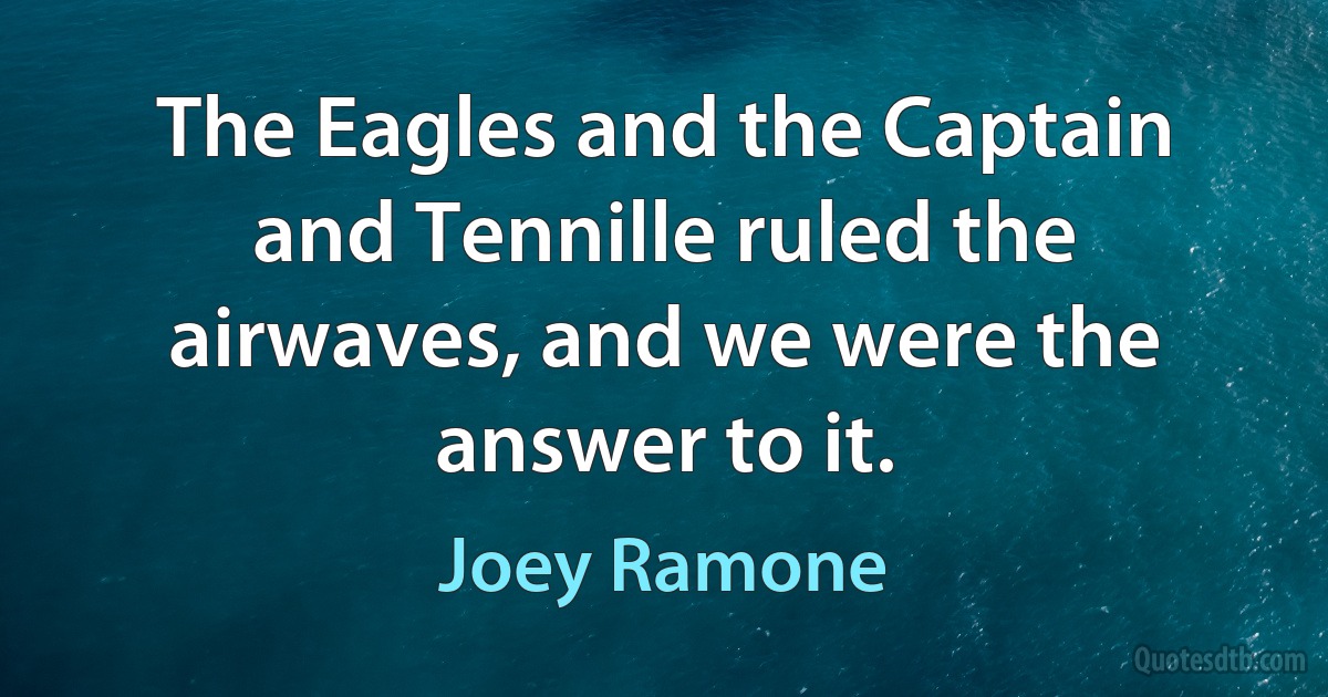 The Eagles and the Captain and Tennille ruled the airwaves, and we were the answer to it. (Joey Ramone)