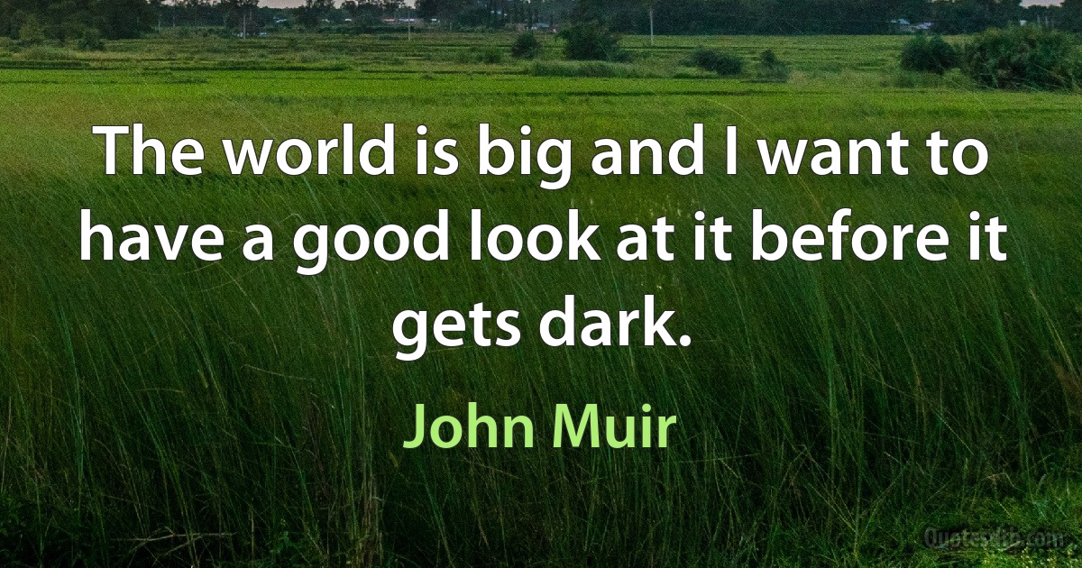 The world is big and I want to have a good look at it before it gets dark. (John Muir)