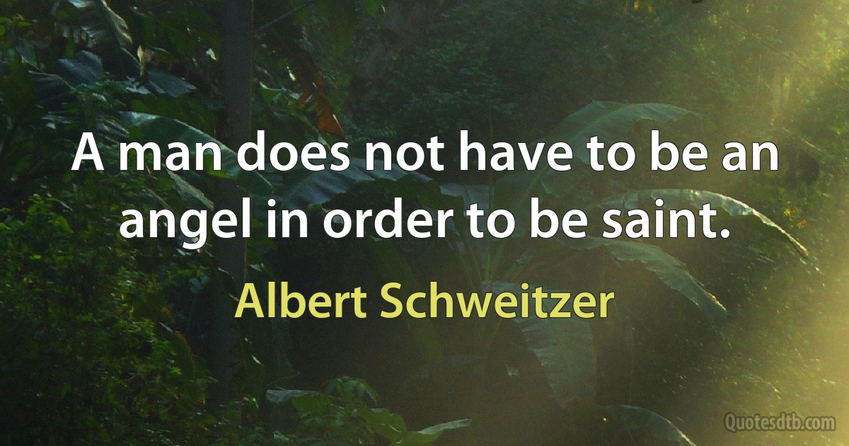 A man does not have to be an angel in order to be saint. (Albert Schweitzer)