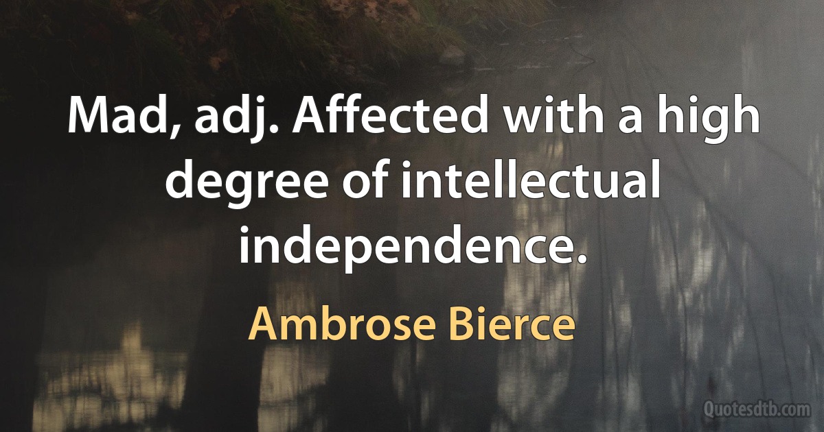 Mad, adj. Affected with a high degree of intellectual independence. (Ambrose Bierce)