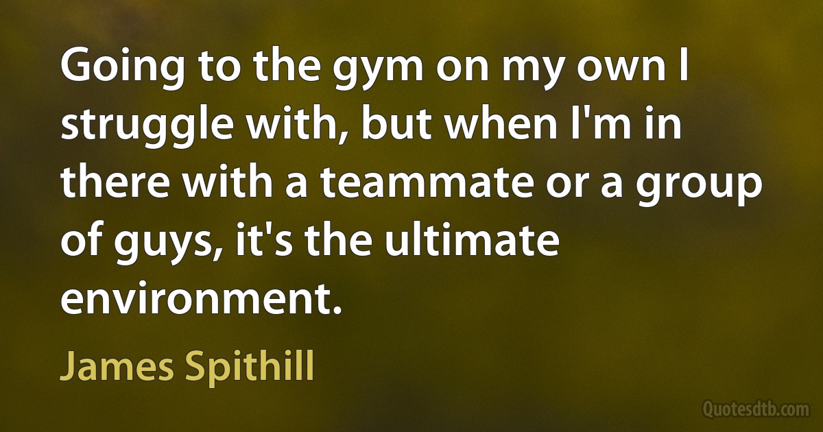 Going to the gym on my own I struggle with, but when I'm in there with a teammate or a group of guys, it's the ultimate environment. (James Spithill)