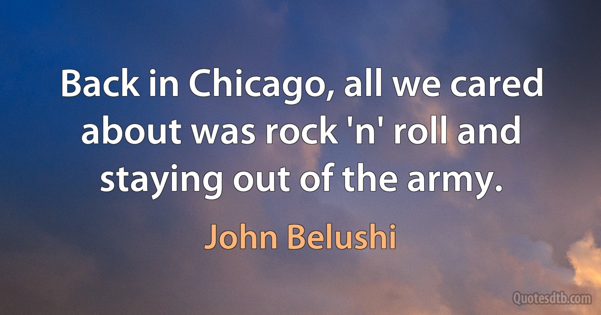 Back in Chicago, all we cared about was rock 'n' roll and staying out of the army. (John Belushi)