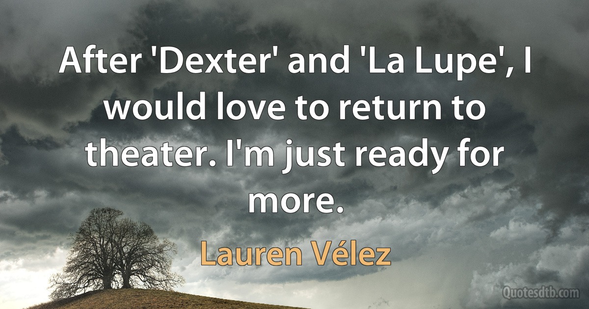 After 'Dexter' and 'La Lupe', I would love to return to theater. I'm just ready for more. (Lauren Vélez)