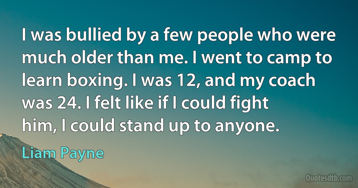 I was bullied by a few people who were much older than me. I went to camp to learn boxing. I was 12, and my coach was 24. I felt like if I could fight him, I could stand up to anyone. (Liam Payne)