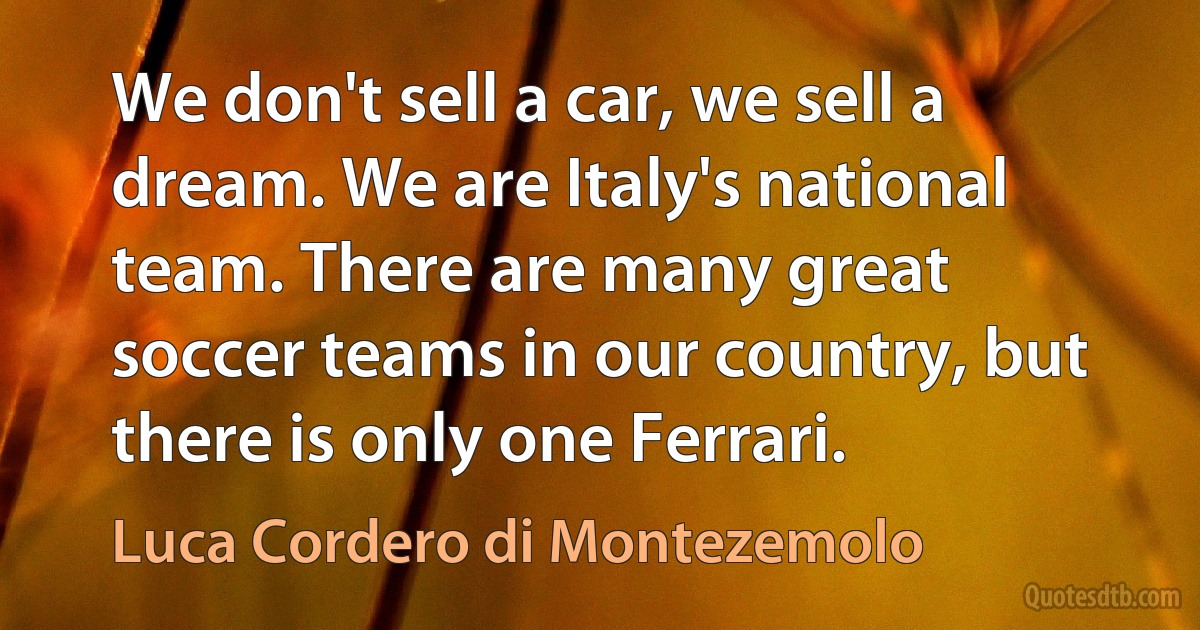 We don't sell a car, we sell a dream. We are Italy's national team. There are many great soccer teams in our country, but there is only one Ferrari. (Luca Cordero di Montezemolo)