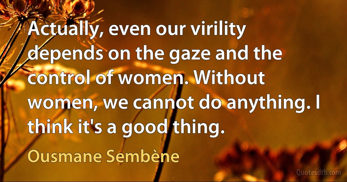 Actually, even our virility depends on the gaze and the control of women. Without women, we cannot do anything. I think it's a good thing. (Ousmane Sembène)