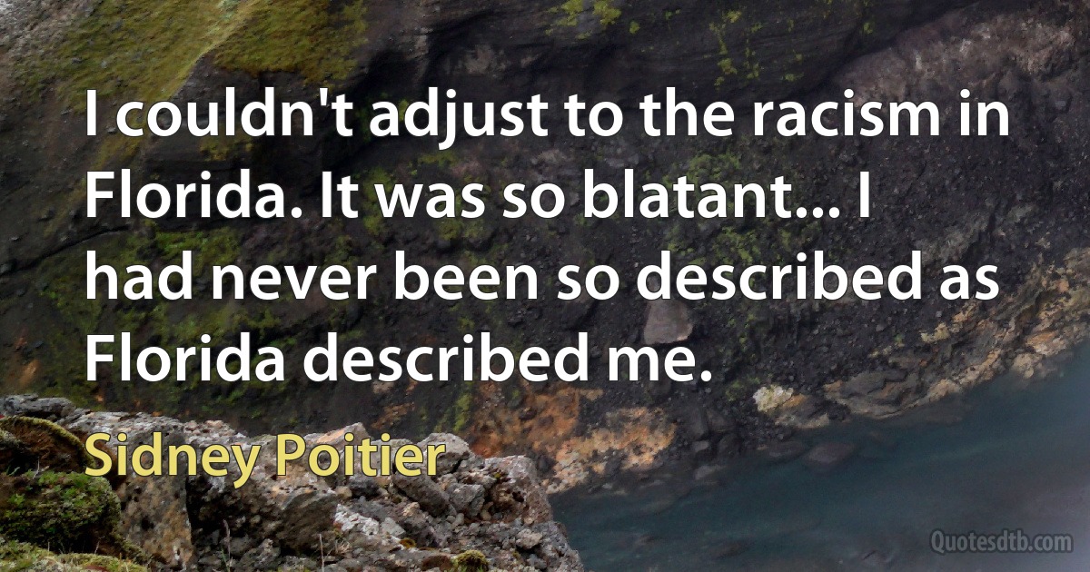 I couldn't adjust to the racism in Florida. It was so blatant... I had never been so described as Florida described me. (Sidney Poitier)