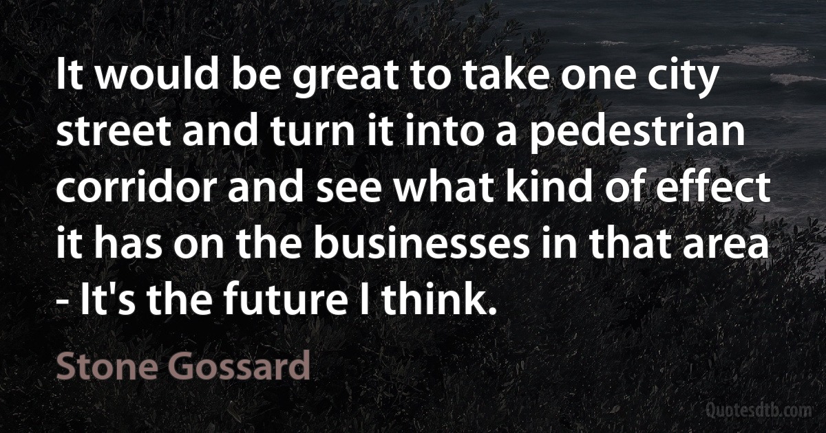 It would be great to take one city street and turn it into a pedestrian corridor and see what kind of effect it has on the businesses in that area - It's the future I think. (Stone Gossard)