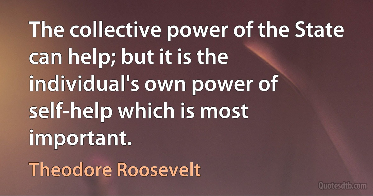 The collective power of the State can help; but it is the individual's own power of self-help which is most important. (Theodore Roosevelt)