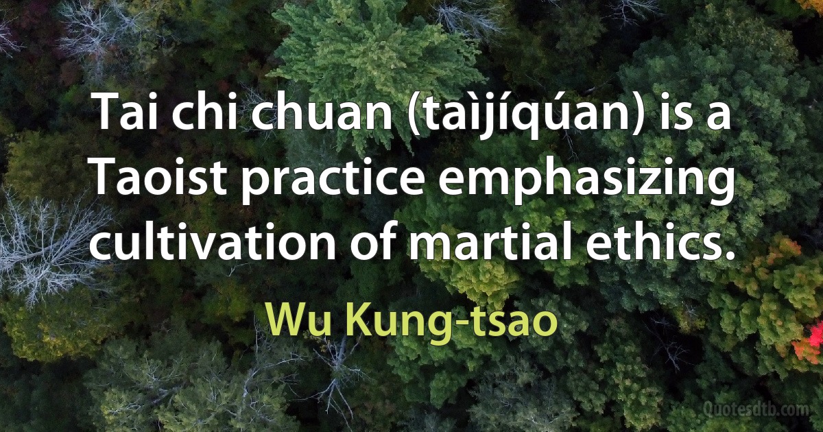 Tai chi chuan (taìjíqúan) is a Taoist practice emphasizing cultivation of martial ethics. (Wu Kung-tsao)