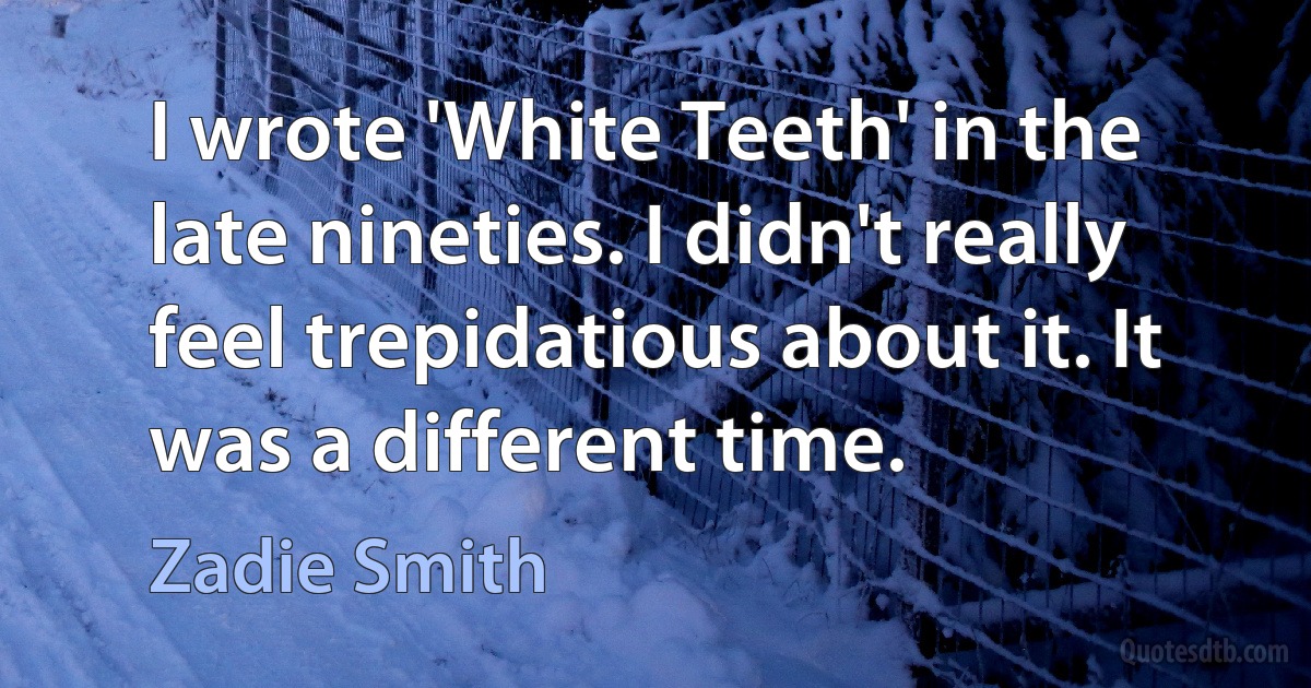 I wrote 'White Teeth' in the late nineties. I didn't really feel trepidatious about it. It was a different time. (Zadie Smith)