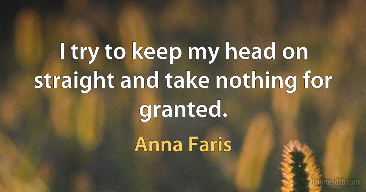 I try to keep my head on straight and take nothing for granted. (Anna Faris)