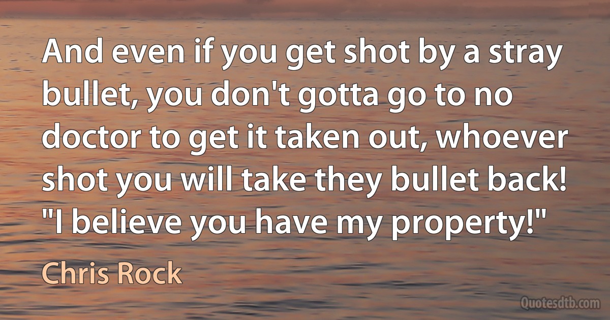 And even if you get shot by a stray bullet, you don't gotta go to no doctor to get it taken out, whoever shot you will take they bullet back! "I believe you have my property!" (Chris Rock)