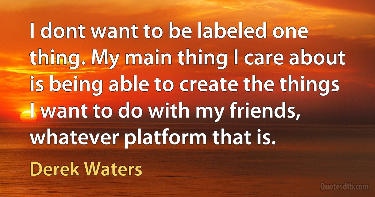 I dont want to be labeled one thing. My main thing I care about is being able to create the things I want to do with my friends, whatever platform that is. (Derek Waters)