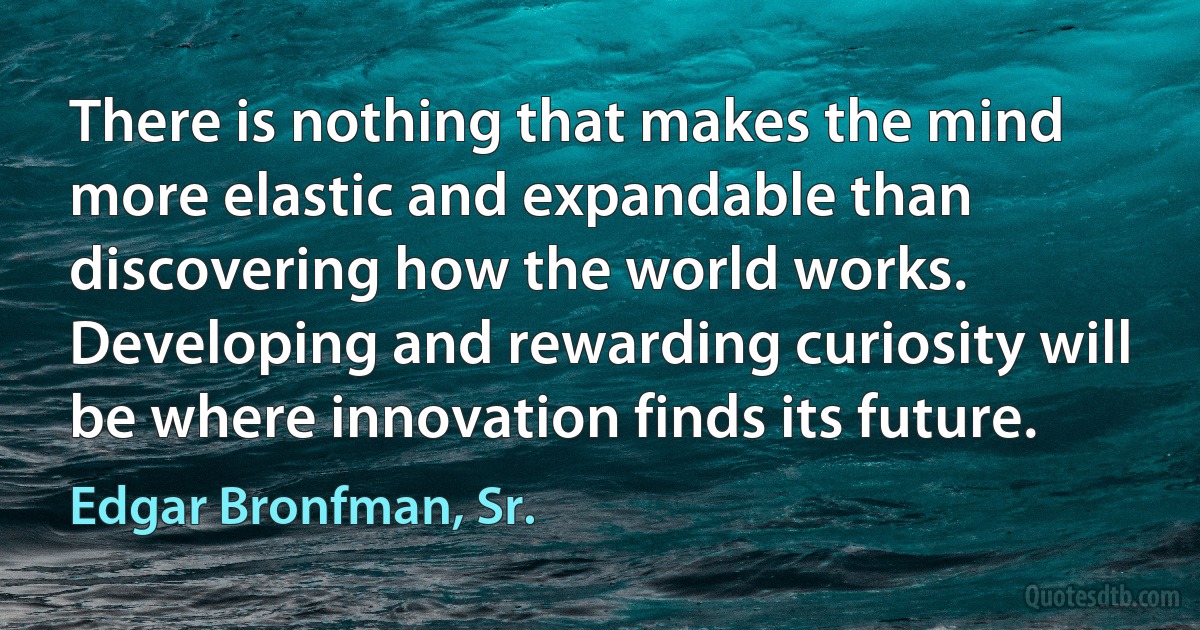 There is nothing that makes the mind more elastic and expandable than discovering how the world works. Developing and rewarding curiosity will be where innovation finds its future. (Edgar Bronfman, Sr.)