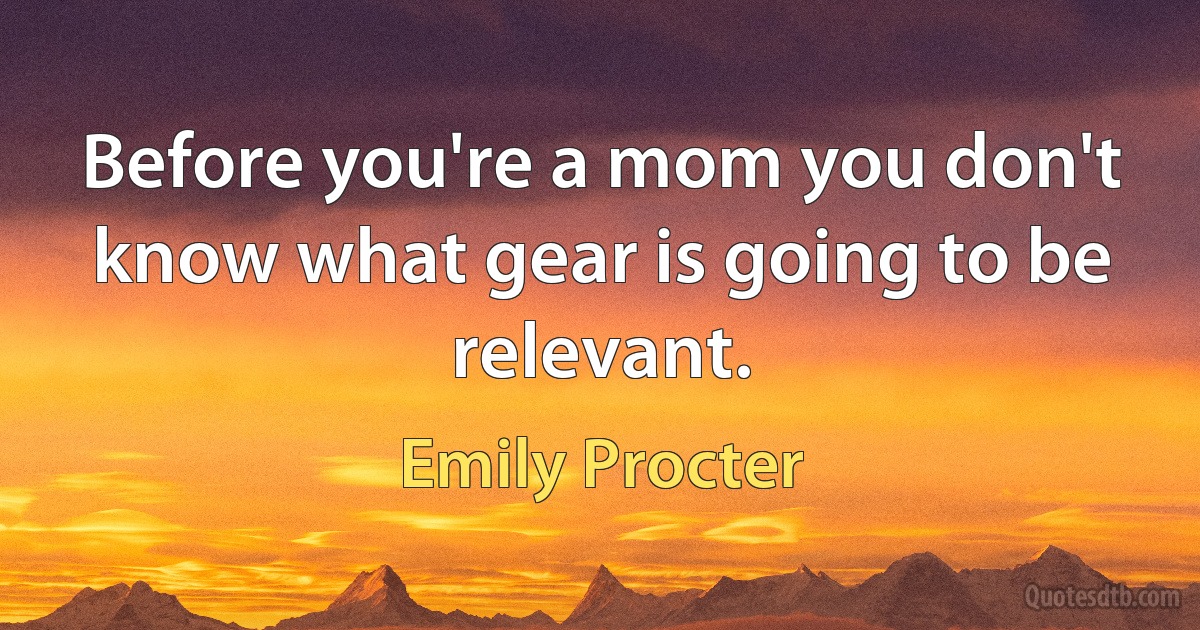 Before you're a mom you don't know what gear is going to be relevant. (Emily Procter)