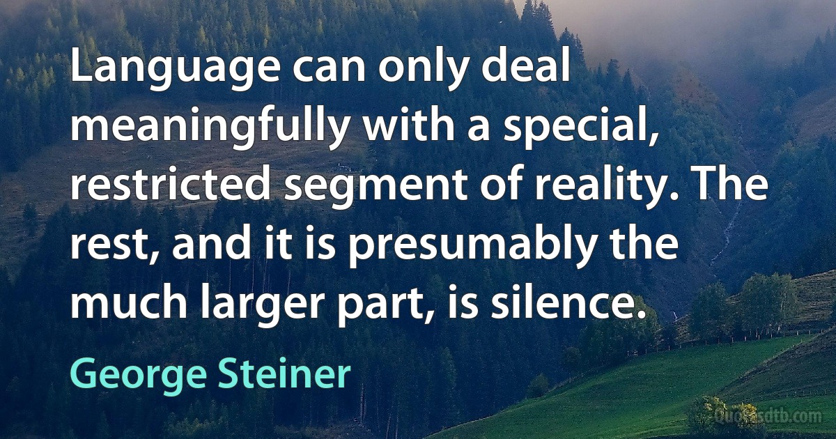 Language can only deal meaningfully with a special, restricted segment of reality. The rest, and it is presumably the much larger part, is silence. (George Steiner)