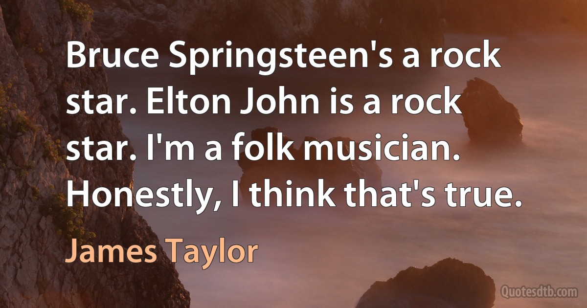 Bruce Springsteen's a rock star. Elton John is a rock star. I'm a folk musician. Honestly, I think that's true. (James Taylor)