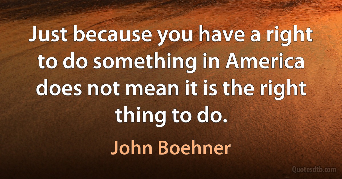 Just because you have a right to do something in America does not mean it is the right thing to do. (John Boehner)