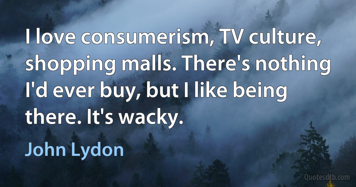 I love consumerism, TV culture, shopping malls. There's nothing I'd ever buy, but I like being there. It's wacky. (John Lydon)