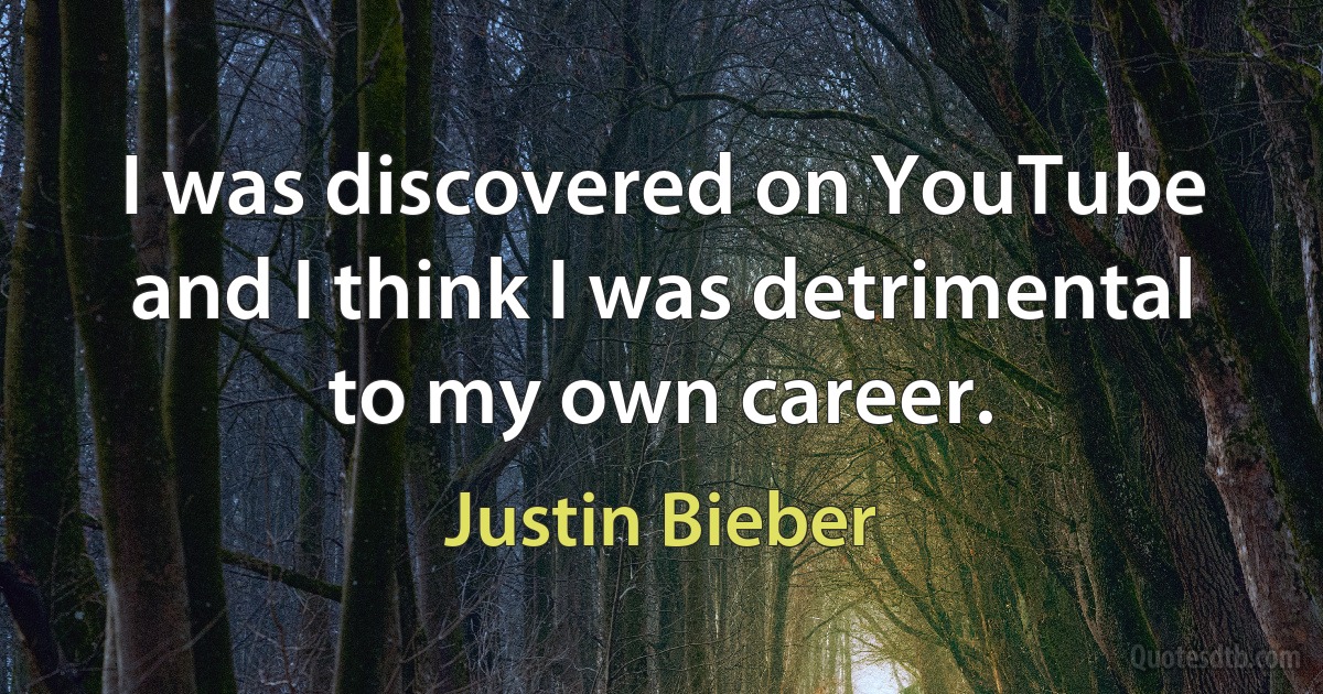 I was discovered on YouTube and I think I was detrimental to my own career. (Justin Bieber)