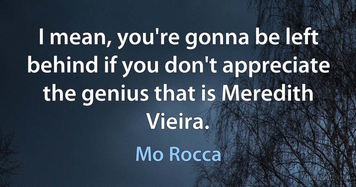 I mean, you're gonna be left behind if you don't appreciate the genius that is Meredith Vieira. (Mo Rocca)