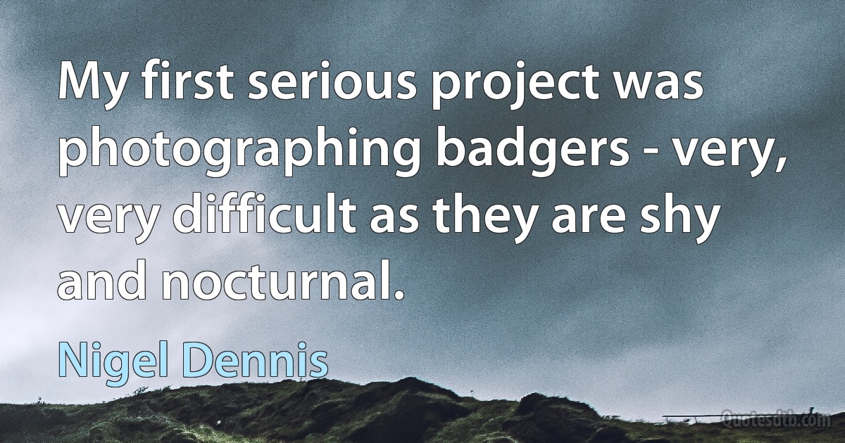 My first serious project was photographing badgers - very, very difficult as they are shy and nocturnal. (Nigel Dennis)