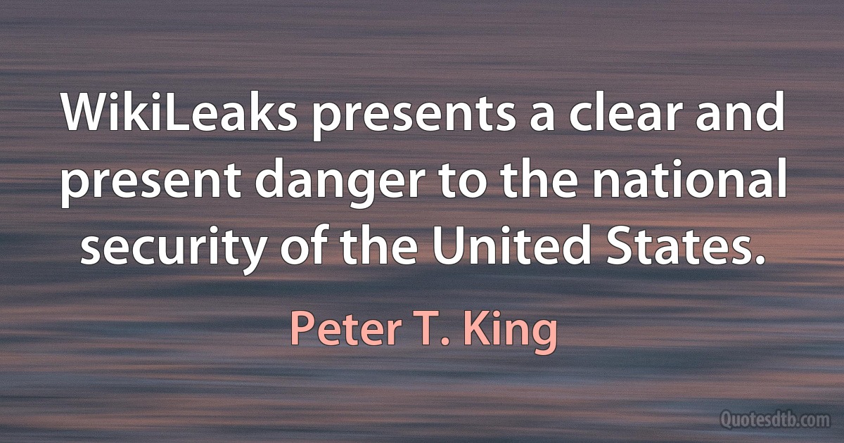 WikiLeaks presents a clear and present danger to the national security of the United States. (Peter T. King)