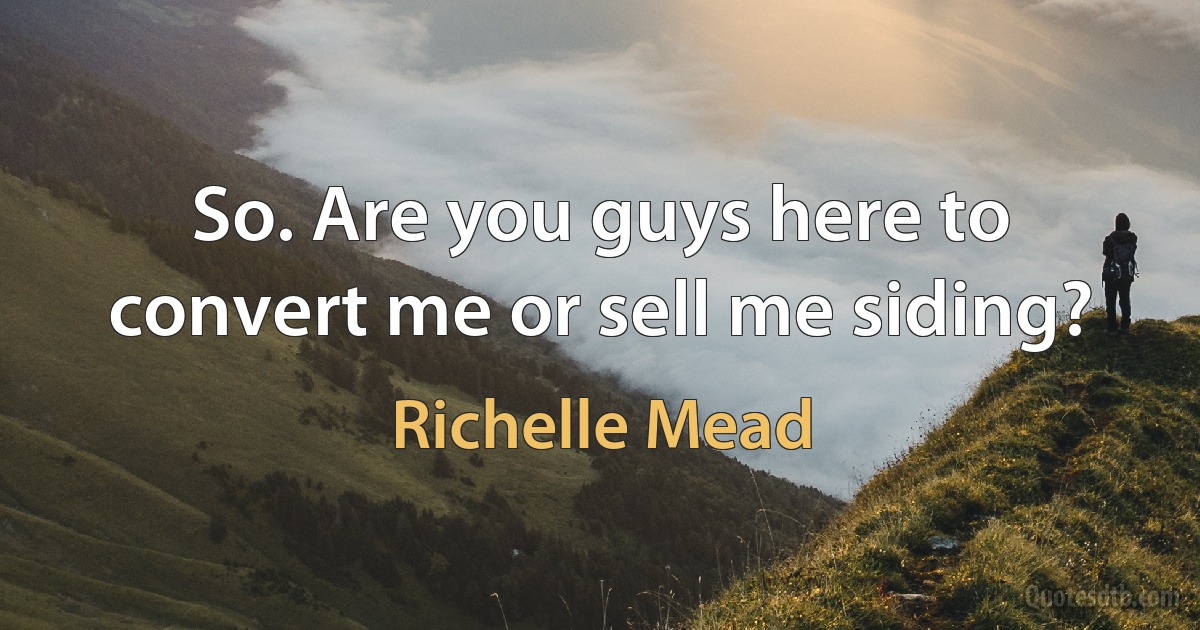 So. Are you guys here to convert me or sell me siding? (Richelle Mead)