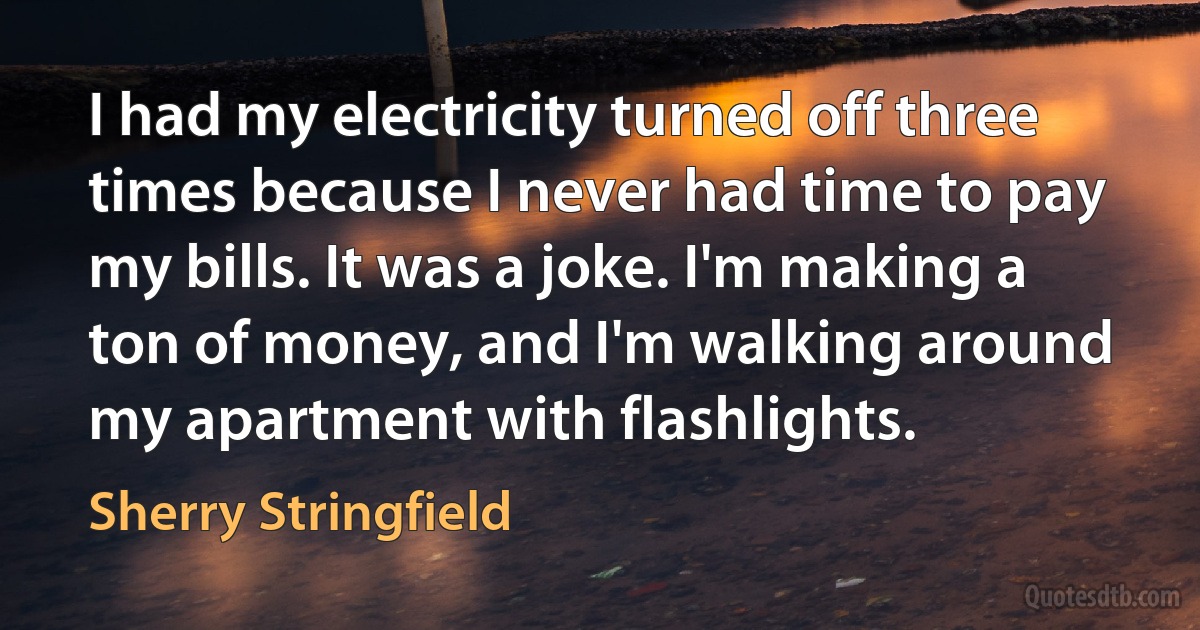 I had my electricity turned off three times because I never had time to pay my bills. It was a joke. I'm making a ton of money, and I'm walking around my apartment with flashlights. (Sherry Stringfield)