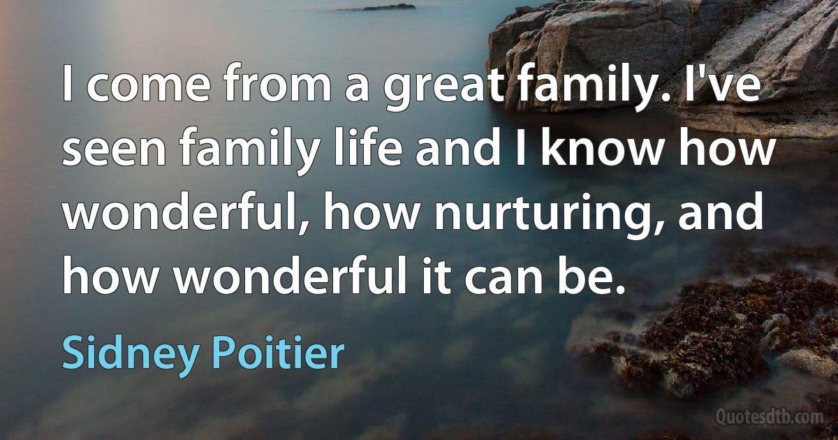 I come from a great family. I've seen family life and I know how wonderful, how nurturing, and how wonderful it can be. (Sidney Poitier)