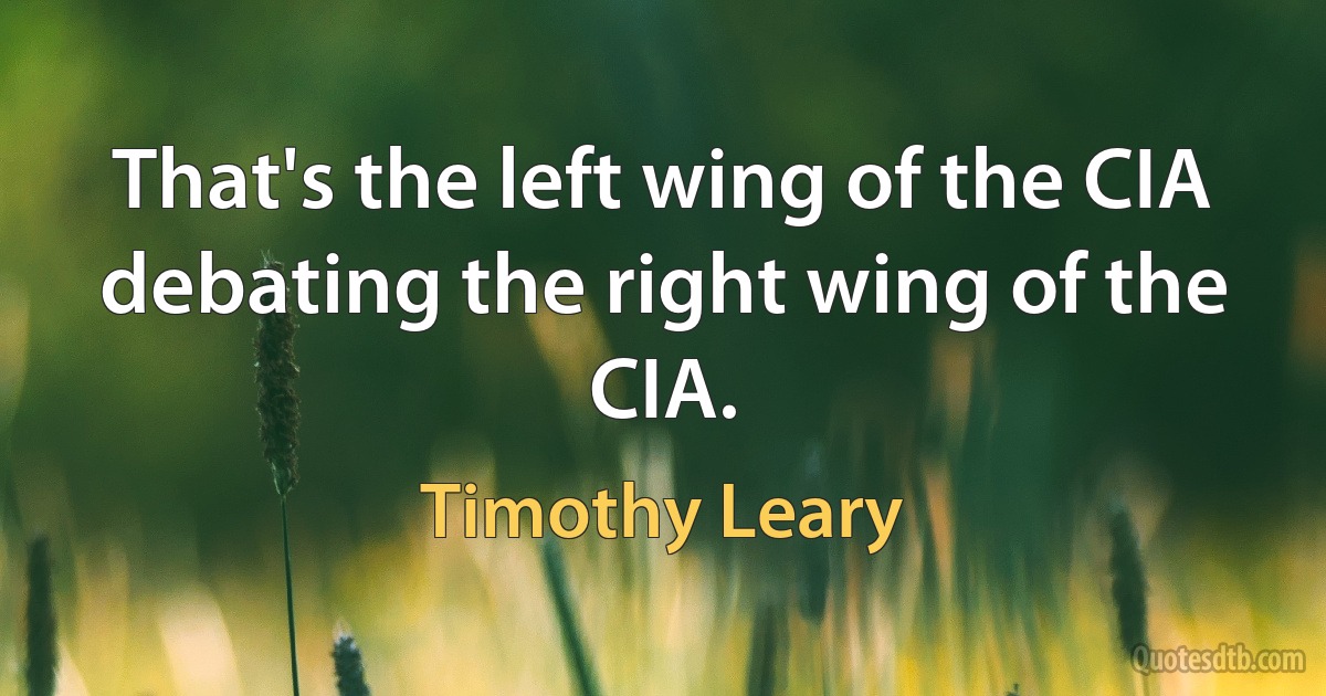 That's the left wing of the CIA debating the right wing of the CIA. (Timothy Leary)