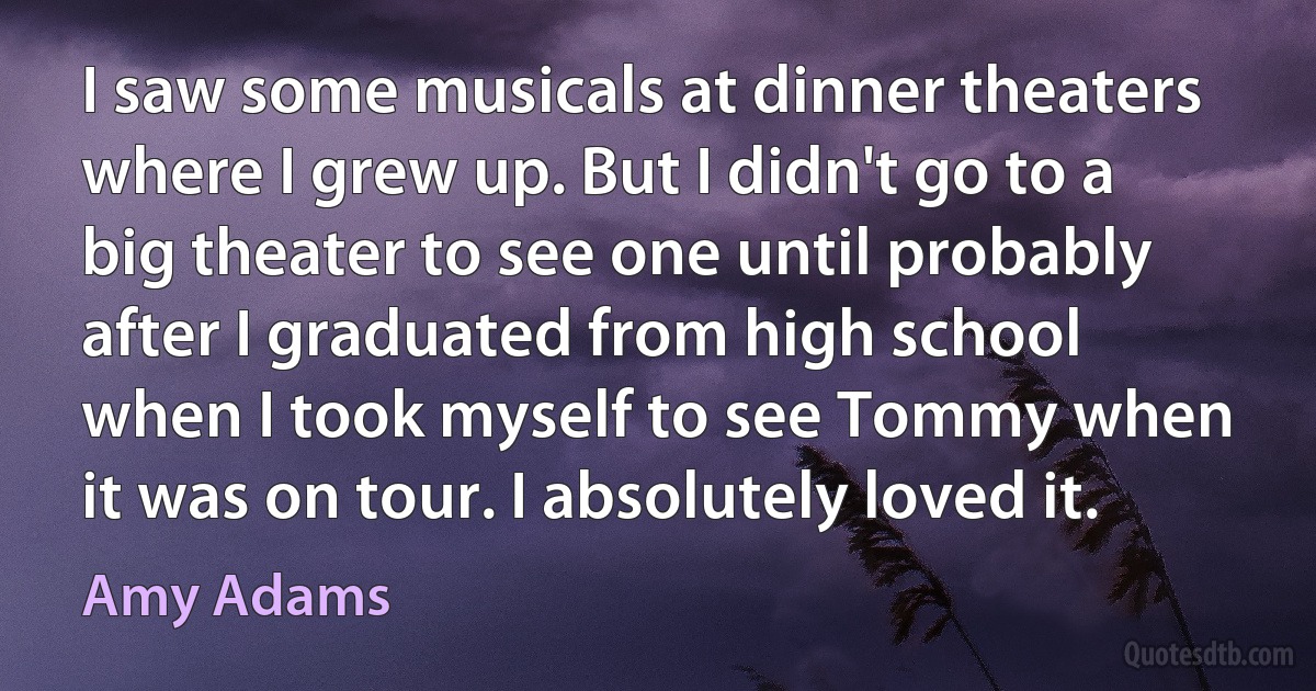 I saw some musicals at dinner theaters where I grew up. But I didn't go to a big theater to see one until probably after I graduated from high school when I took myself to see Tommy when it was on tour. I absolutely loved it. (Amy Adams)