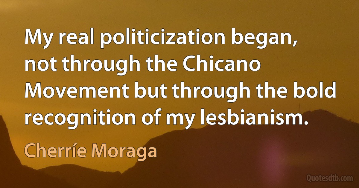 My real politicization began, not through the Chicano Movement but through the bold recognition of my lesbianism. (Cherríe Moraga)