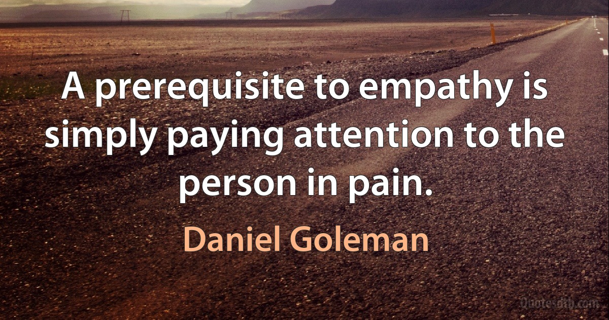 A prerequisite to empathy is simply paying attention to the person in pain. (Daniel Goleman)