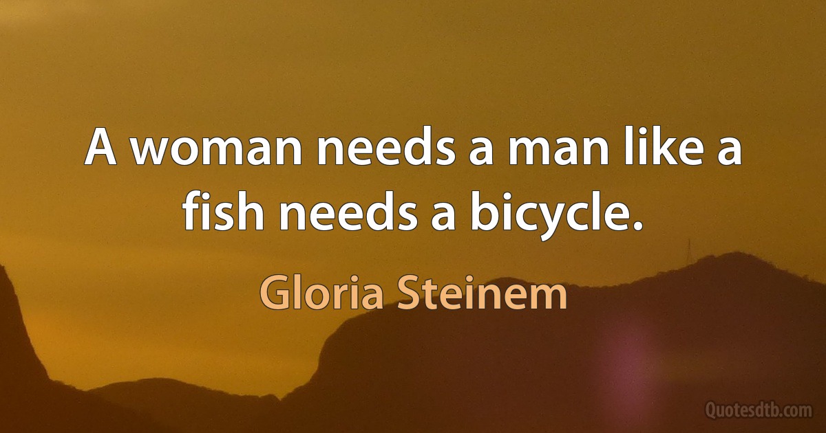 A woman needs a man like a fish needs a bicycle. (Gloria Steinem)