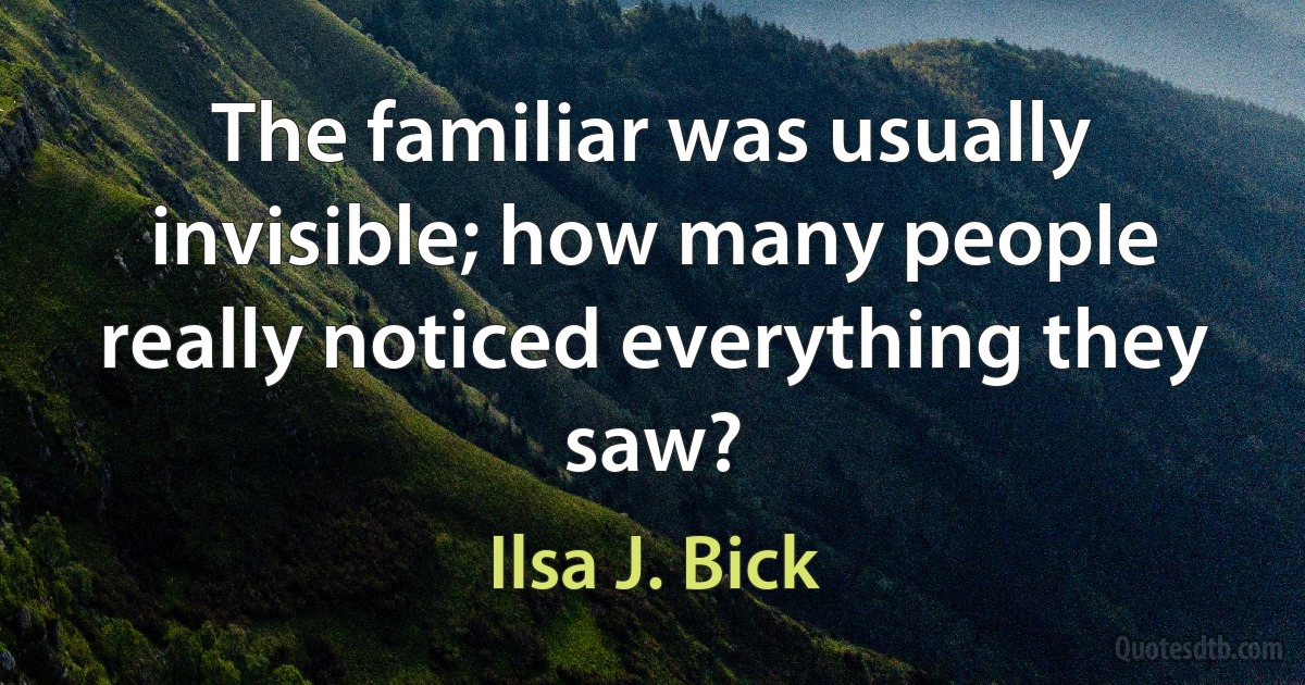 The familiar was usually invisible; how many people really noticed everything they saw? (Ilsa J. Bick)