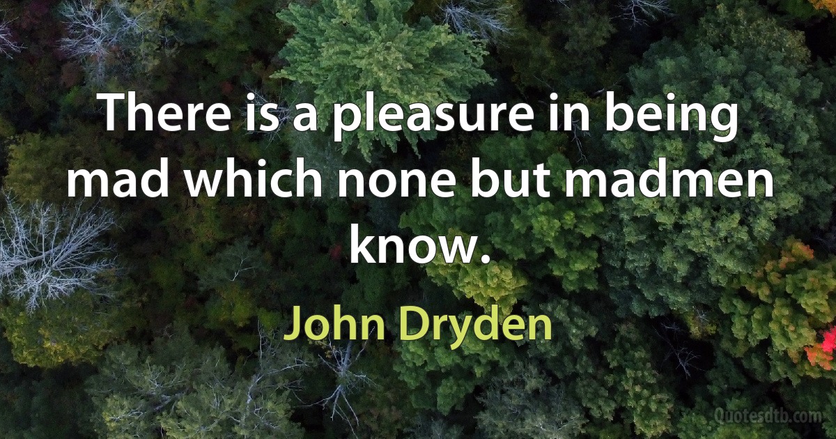 There is a pleasure in being mad which none but madmen know. (John Dryden)